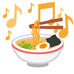 musical notes and steaming bowl