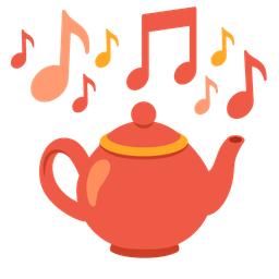musical notes and teapot