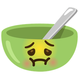 nauseated face and bowl with spoon