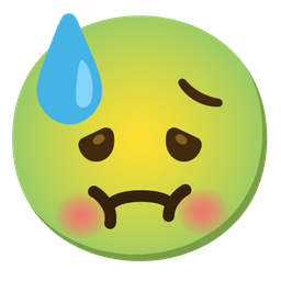 nauseated face and downcast face with sweat