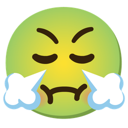 nauseated face and face with steam from nose