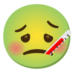 nauseated face and face with thermometer
