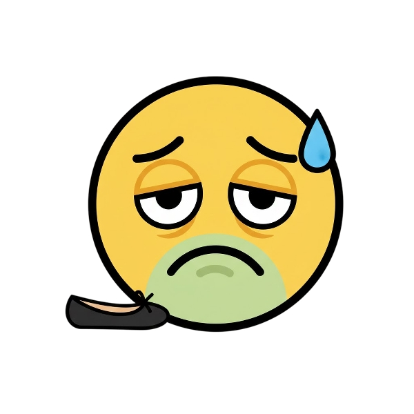 Nauseated face and Flat shoe