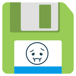 nauseated face and floppy disk