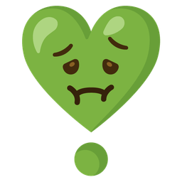 nauseated face and heart exclamation