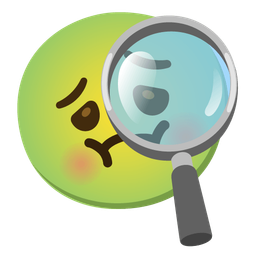 nauseated face and magnifying glass tilted right