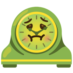 nauseated face and mantelpiece clock