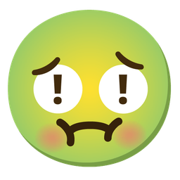 nauseated face and red exclamation mark