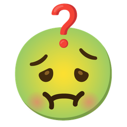 nauseated face and red question mark