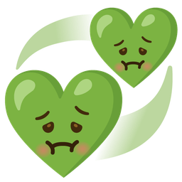 nauseated face and revolving hearts