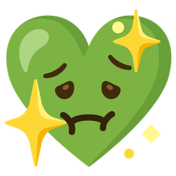 nauseated face and sparkling heart
