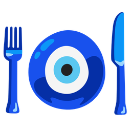 nazar amulet and fork and knife with plate