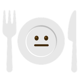 neutral face and fork and knife with plate