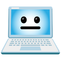 neutral face and laptop