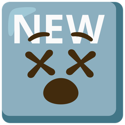 NEW button and face with crossed-out eyes
