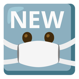 NEW button and face with medical mask