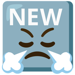 NEW button and face with steam from nose