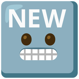 NEW button and grimacing face