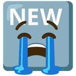 NEW button and loudly crying face