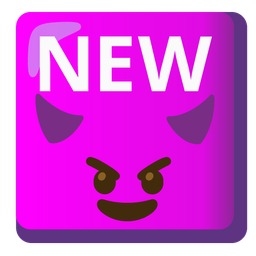 NEW button and smiling face with horns