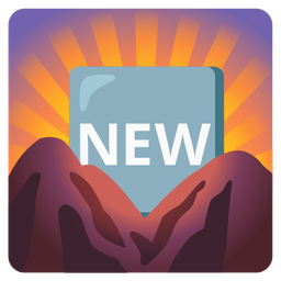 NEW button and Sunrise over mountains