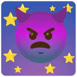 new moon face and angry face with horns