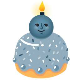 new moon face and birthday cake