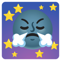 new moon face and face with steam from nose