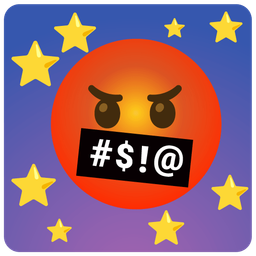 new moon face and face with symbols on mouth