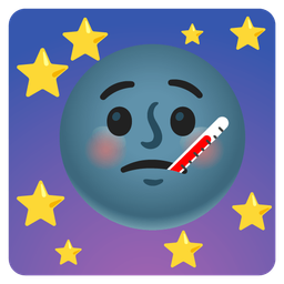 new moon face and face with thermometer