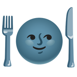 new moon face and fork and knife with plate