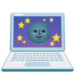 new moon face and laptop