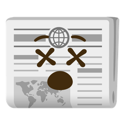 newspaper and face with crossed-out eyes