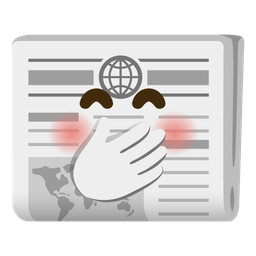 newspaper and face with hand over mouth