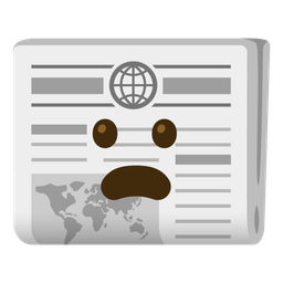 newspaper and frowning face with open mouth