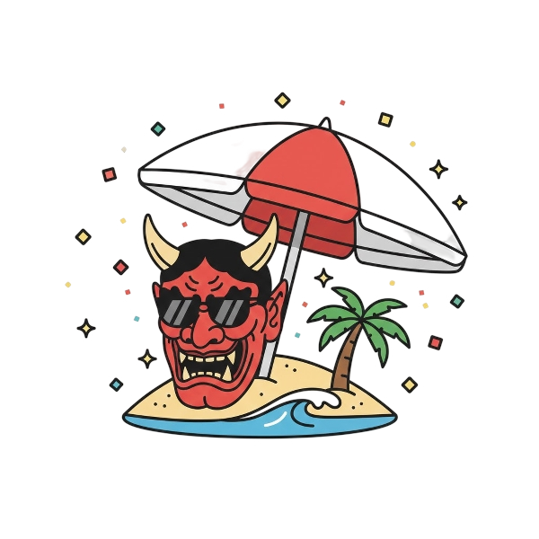 Ogre and Beach with umbrella