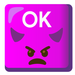 OK button and angry face with horns