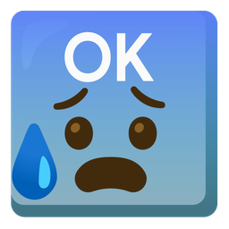 OK button and anxious face with sweat