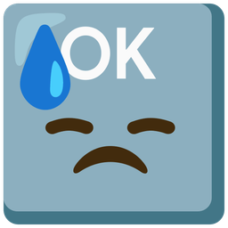 OK button and downcast face with sweat