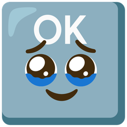 OK button and face holding back tears