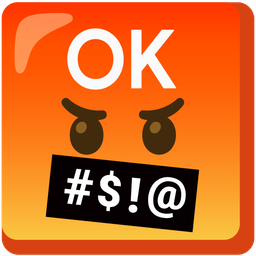 OK button and face with symbols on mouth