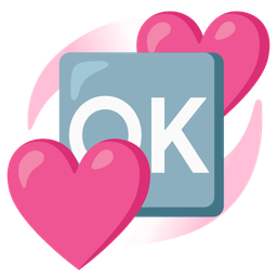 OK button and revolving hearts