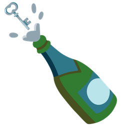old key and bottle with popping cork