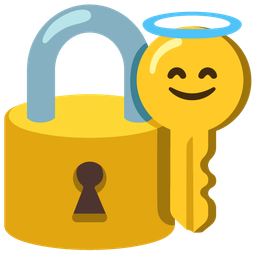 Old key and Smiling face with halo