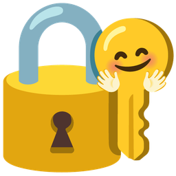 Old key and Smiling face with open hands