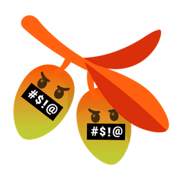 olive and face with symbols on mouth