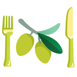 olive and fork and knife with plate