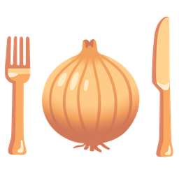 onion and fork and knife with plate