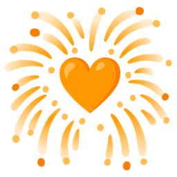 orange heart and fireworks