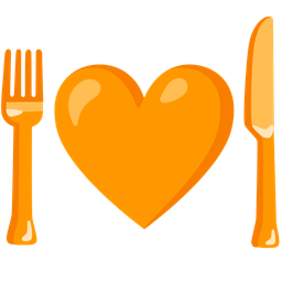 orange heart and fork and knife with plate